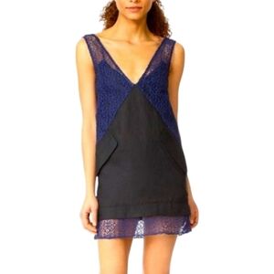 Rachel Comey Flame Linen Black Navy Blue Lace Dress Sz 2